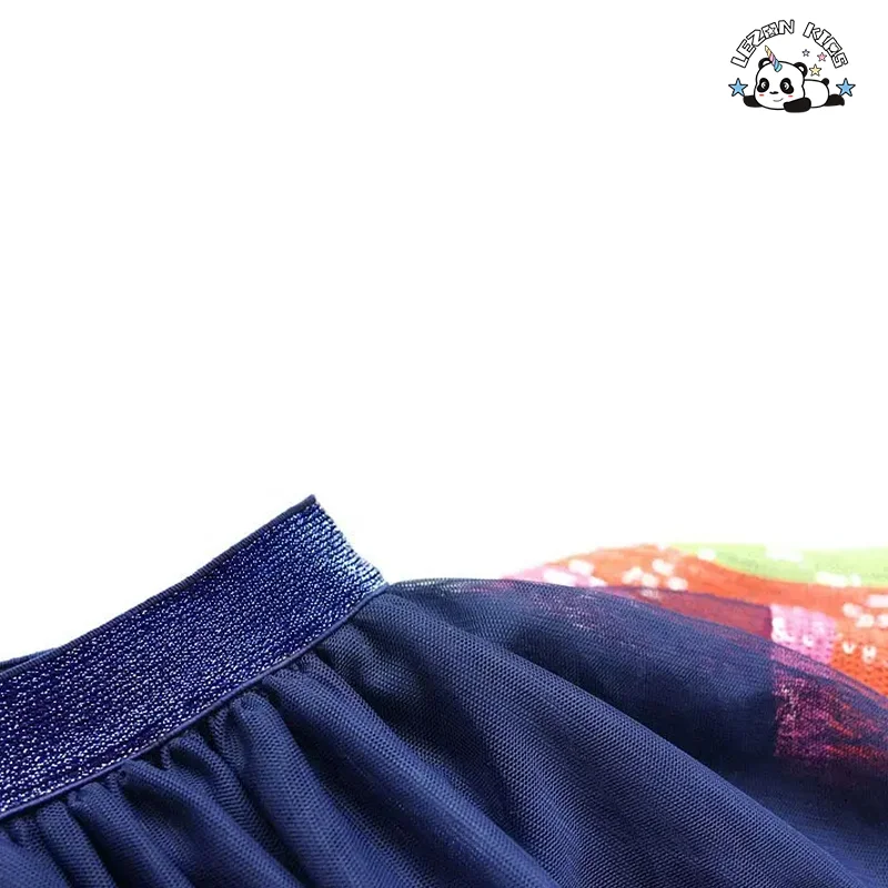 LEZONKIDS - Saia Tutu Mini Personalizável para Meninas Crianças Arco-íris Lantejoulas Bordadas Algodão Doce Estilo Ocidental Impressão Saia